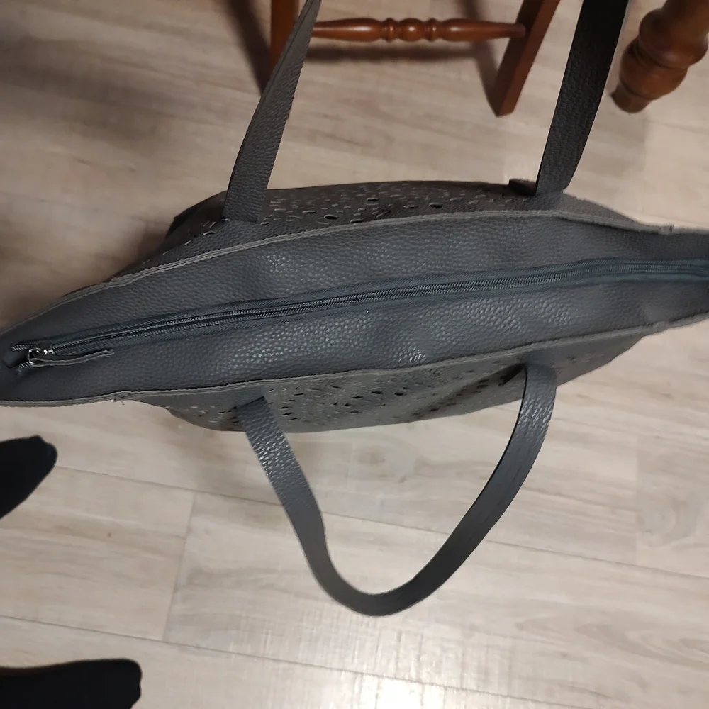 Gray Large Laser-Cut Tote Bag